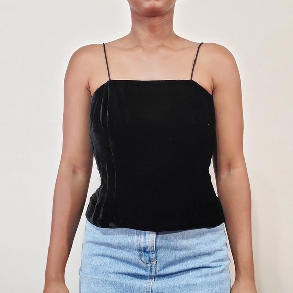 Vintage Tops - 90s Black velvet spaghetti strap tank